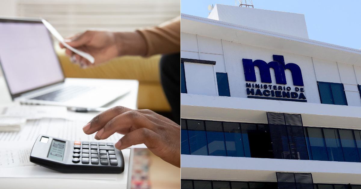 En la imagen, alguien sacando cuentas con una calculadora y la fachada del ministerio de Hacienda