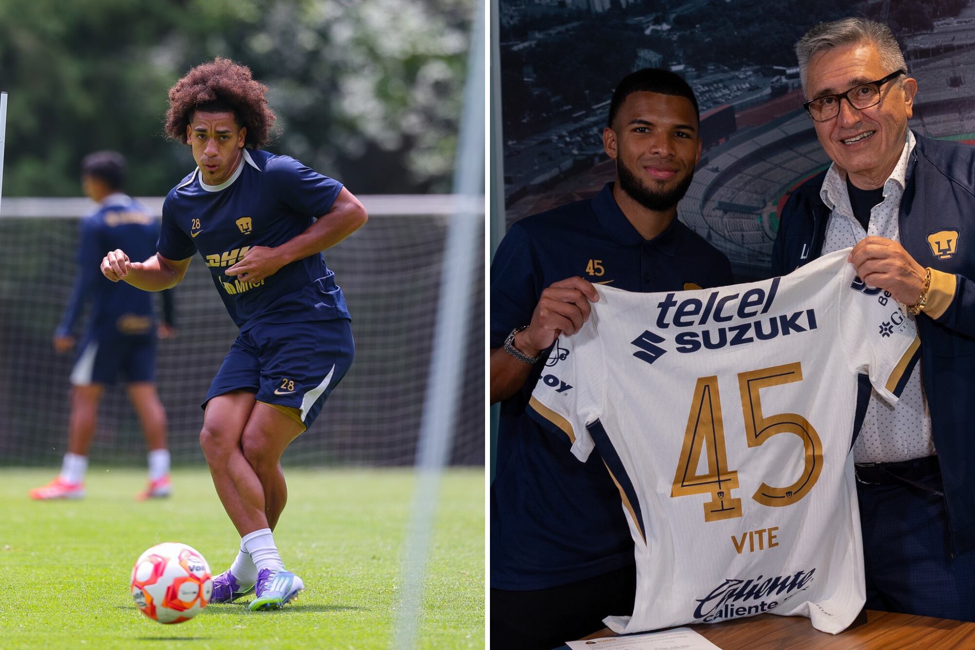 El panameño Adalberto Carrasquilla en pretemporada y a la derecha el ecuatoriano Pedro Vite quien acaba de renovar su vínculo con Pumas.