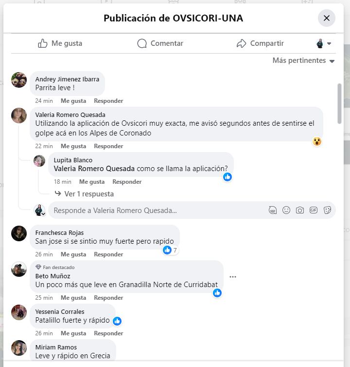Esto es parte lo que indicaron varias personas en redes sociales sobre el temblor en Quepos.