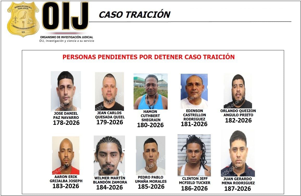 El OIJ pide ayuda para ubicar a estos diez hombres relacionados con el cartel del Caribe Sur.