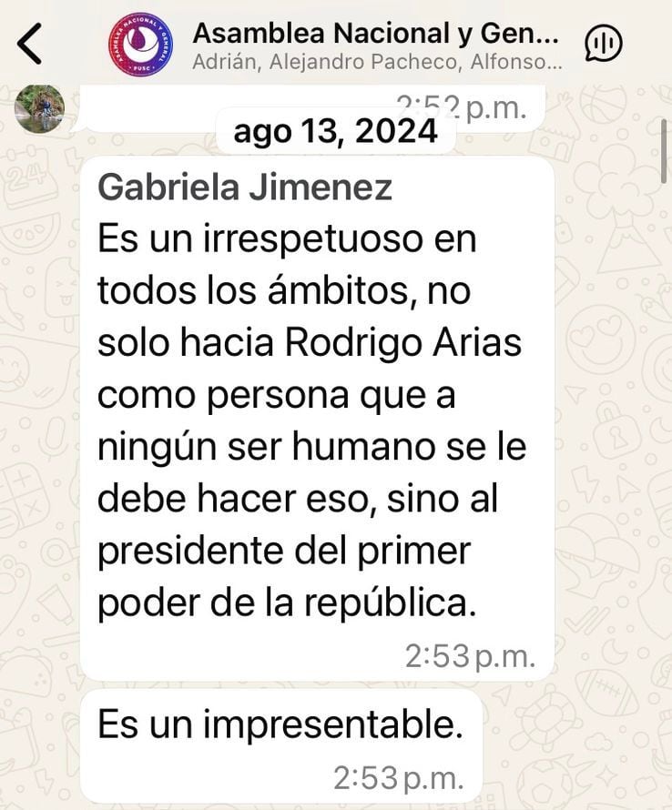 La alcaldesa de San Ramón, Gabriela Jiménez, criticó al mandatario Rodrigo Chaves en un chat del PUSC, pero le dio su adhesión nueve meses después.