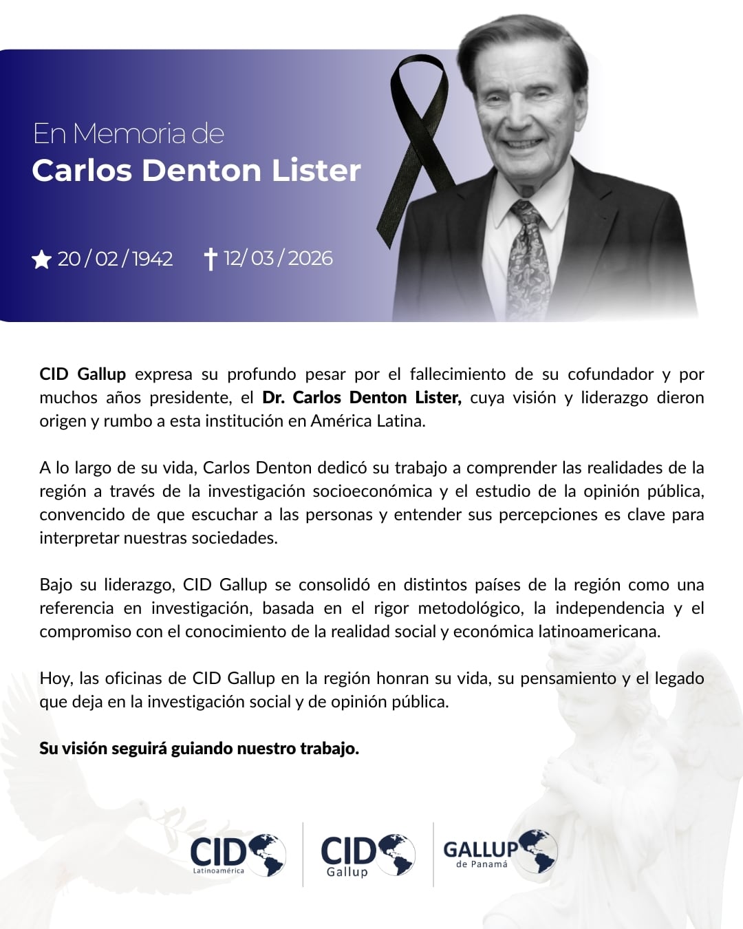 Falleció Carlos Denton, fundador de Cid Gallup.
