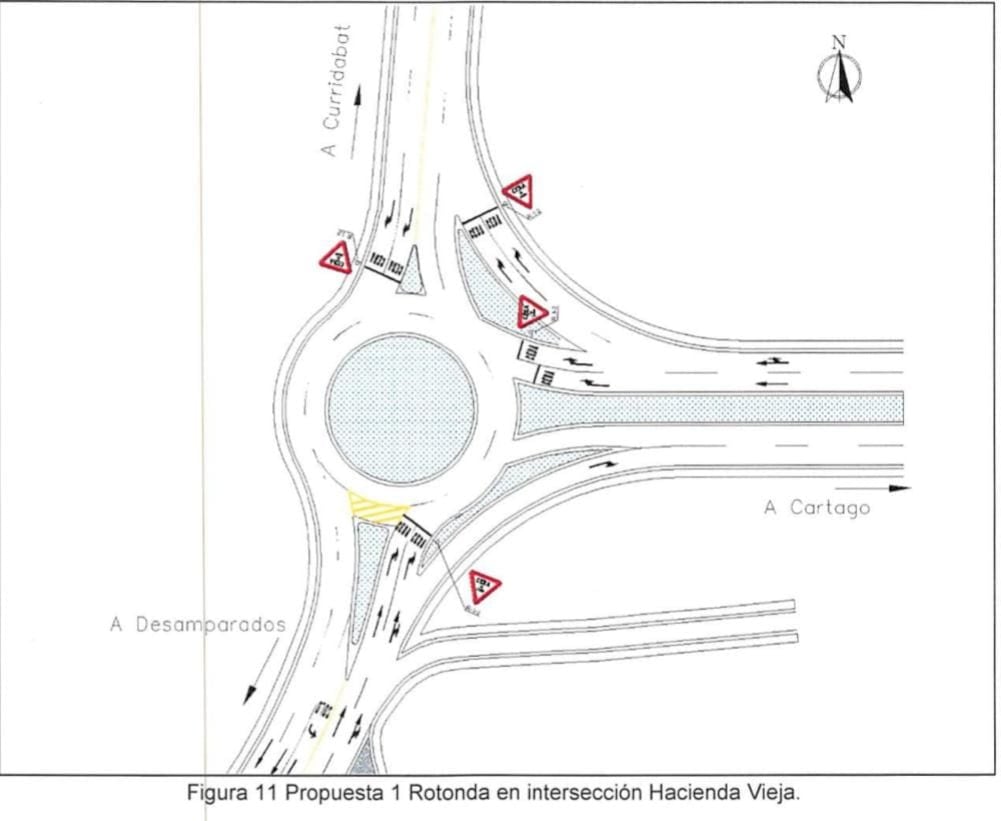 Propuesta contemplada en el estudio del MOPT para la intersección de Hacienda Vieja.