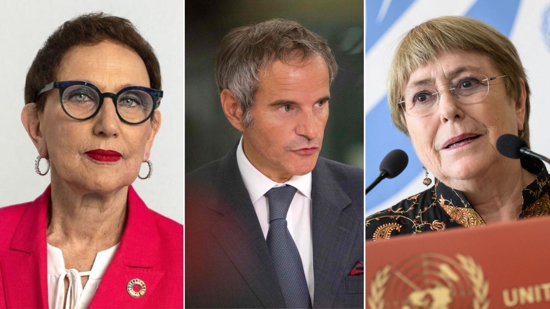 Rebeca Grynspan, de Costa Rica; Rafael Mariano Grossi, de Argentina; y Michelle Bachelet, de Chile.