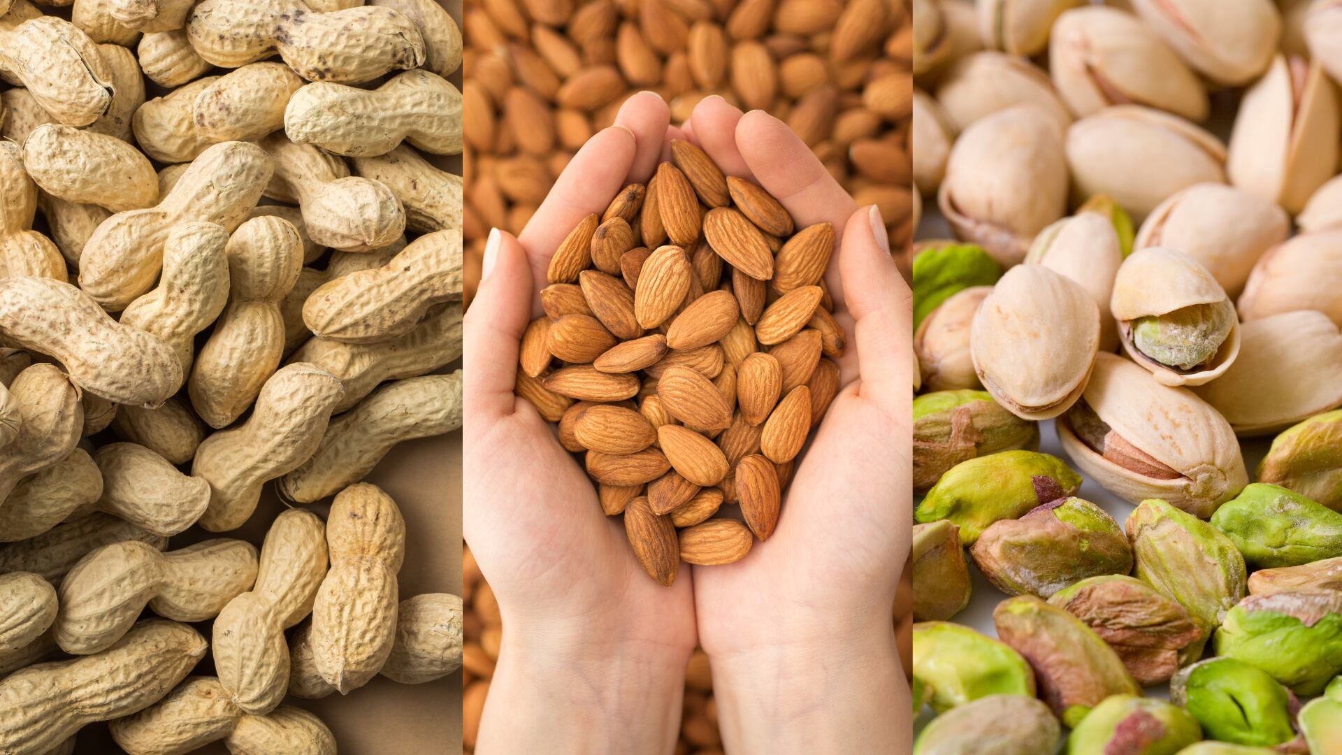 Maní, almendras y pistachos: tres frutos secos que ofrecen más proteínas que los huevos y numerosos beneficios para la salud, incluyendo la reducción de riesgos cardíacos y el control del azúcar en sangre.