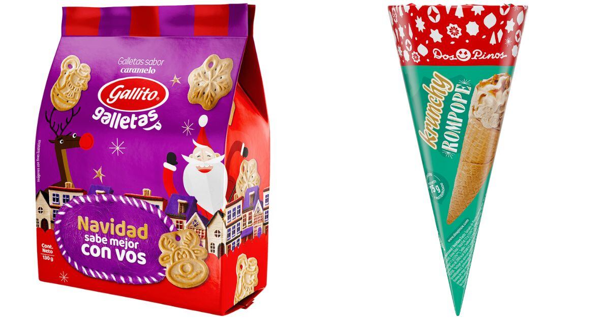 En la imagen, las Galletas de Navidad de la marca Gallito y el helado Krunchy de Rompope, de la marca Dos Pinos