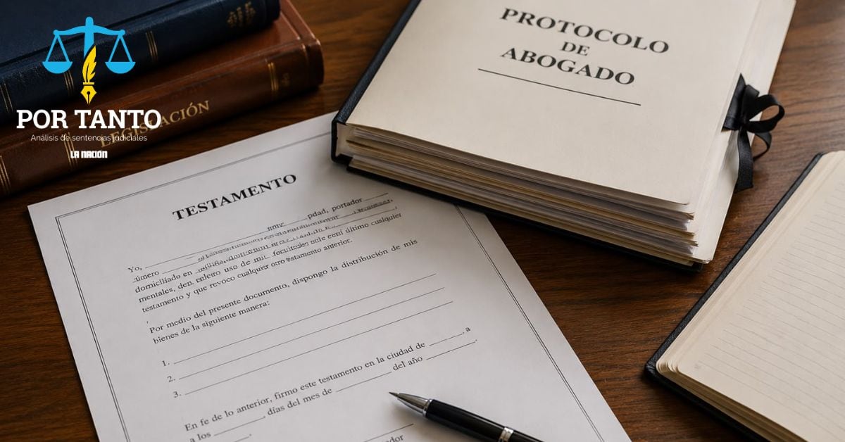 En la imagen un testamento en un escritorio y componentes alusivos a derecho