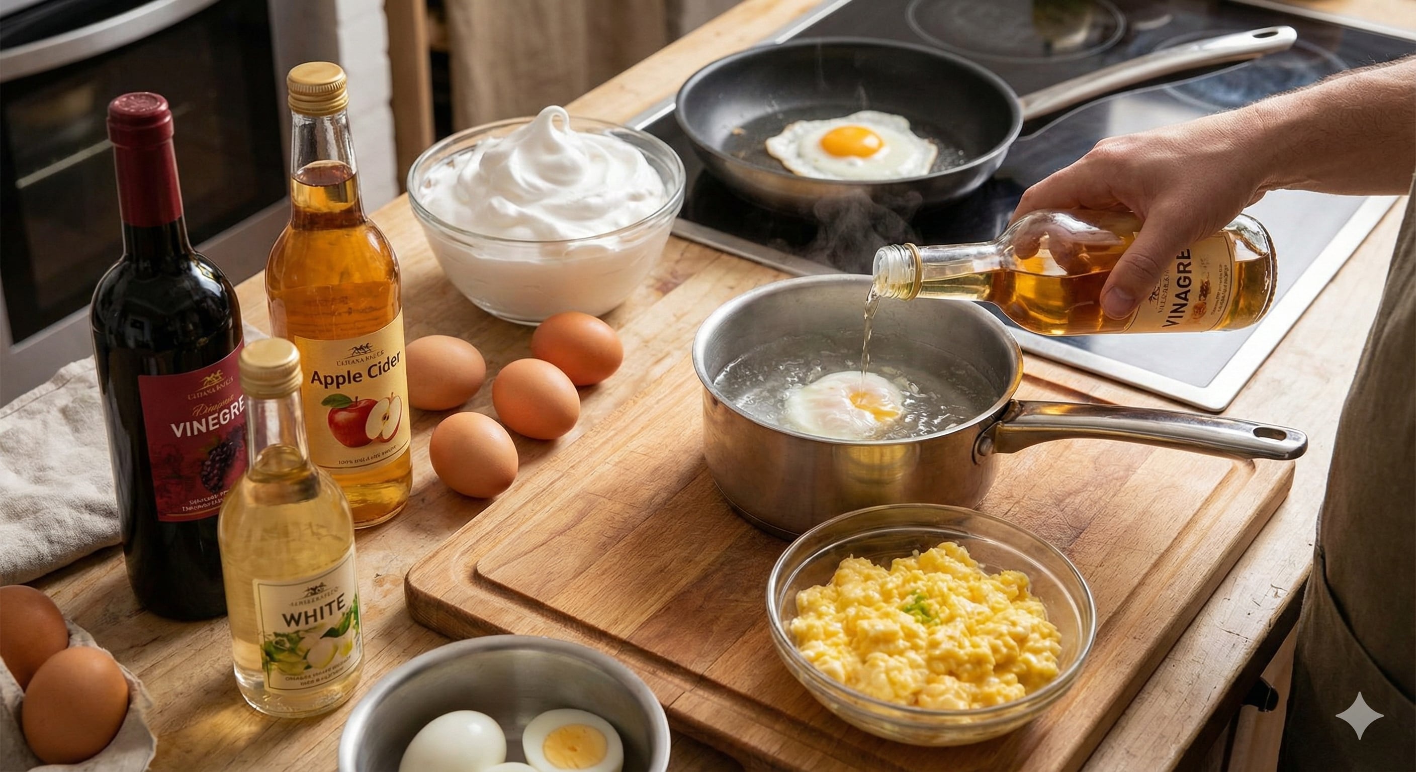 El vinagre acelera la coagulación, facilita el pelado y mejora la textura de los huevos en recetas cotidianas.