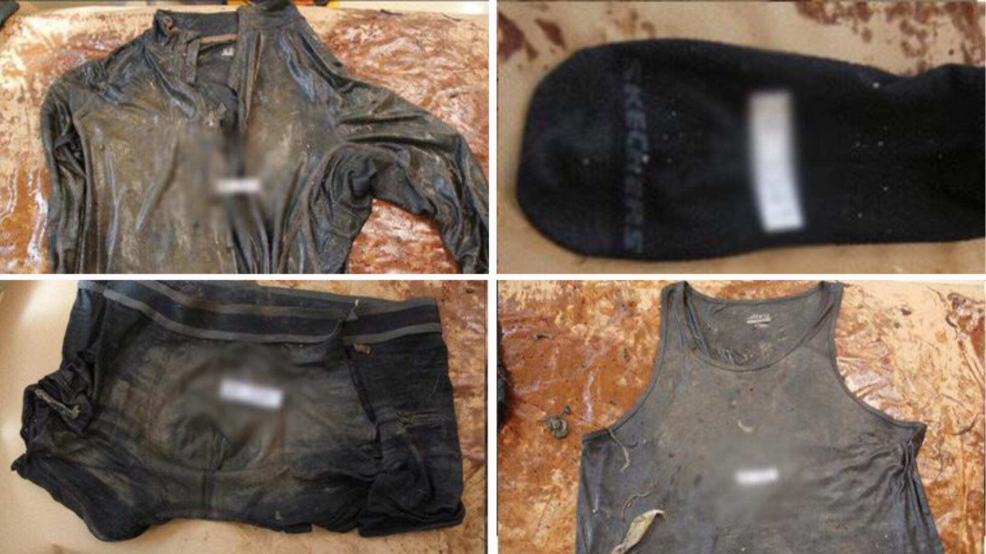 Prendas encontradas en el cuerpo hallado en la represa Puente de Mulas en Brasil de Santa Ana. El OIJ espera que la vestimenta ayude a identificar al hombre fallecido.