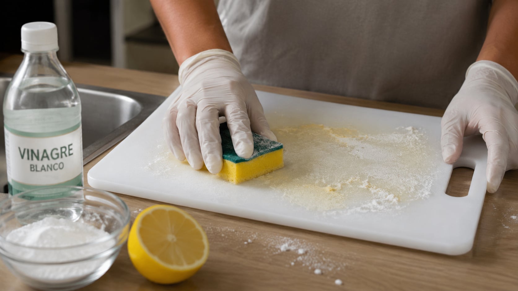 Bicarbonato, limón y vinagre blanco son los ingredientes de dos métodos caseros para limpiar tablas de plástico y reducir las manchas.