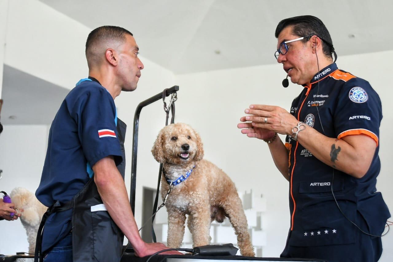 Víctor Rosado, Máster Groomer Internacional y Campeón Mundial en Peluquería, visitó nuestro país para brindar una capacitación práctica, sobre técnicas y tendencias en grooming (corte de pelo para perros), a 20 groomers (peluqueros de perros) nacionales elegidos por el programa de educación continua de la marca de comida para mascotas, Purina.