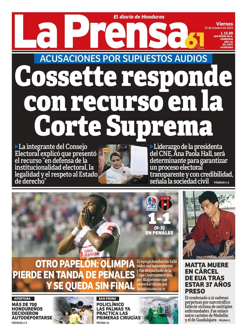 Así tituló el diario La Prensa de Honduras la derrota del Olimpia.