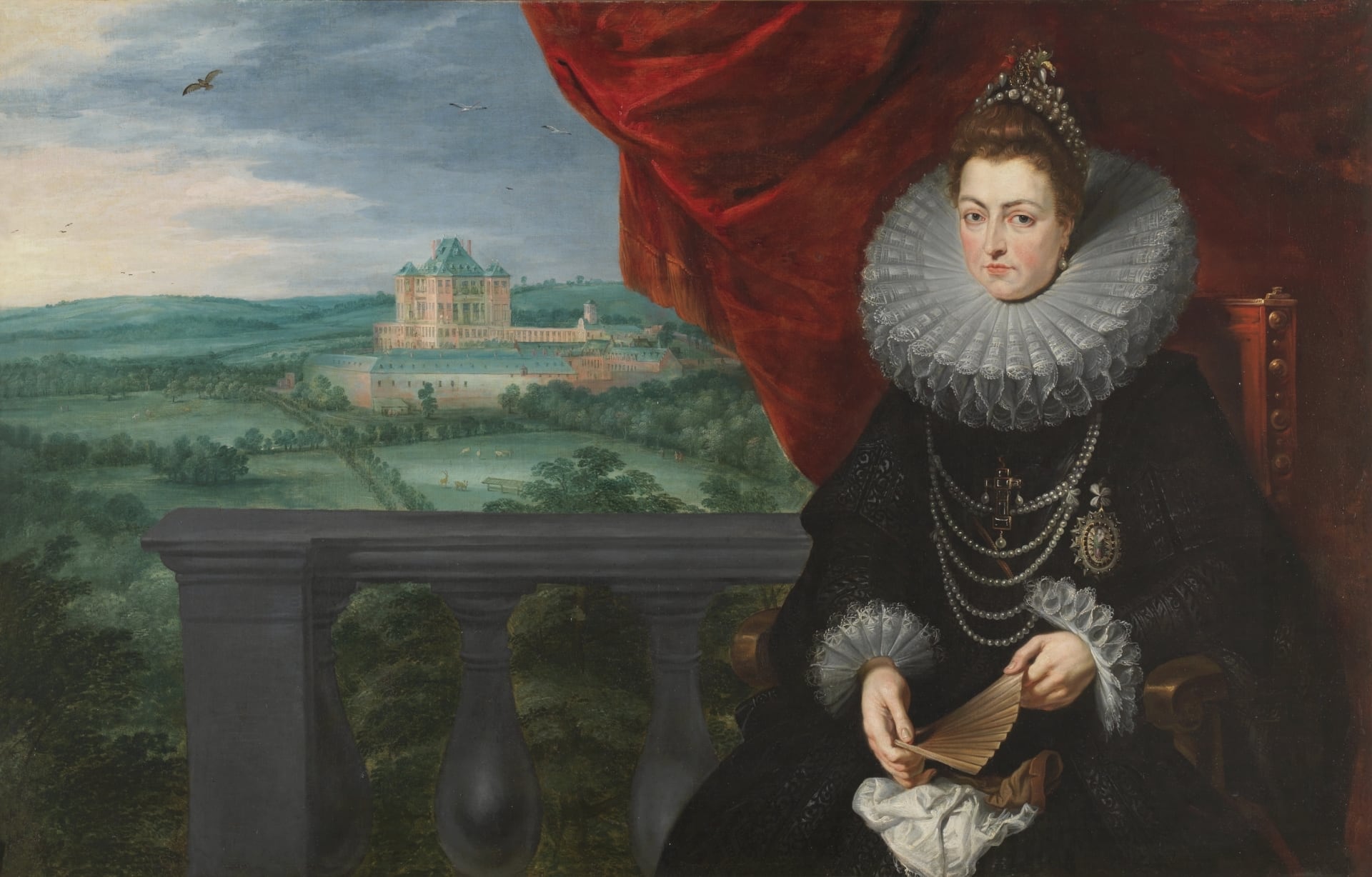 La infanta Isabel Clara Eugenia, Peter Paul Rubens y Jan Brueghel el Viejo, ca. 1615, Madrid, Museo Nacional del Prado. Óleo sobre lienzo, 113 × 175,8 cm.