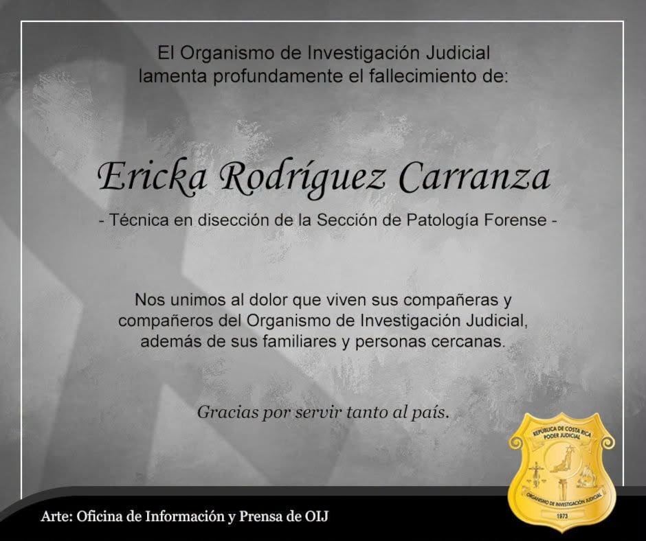 Ericka Rodríguez Carranza, funcionaria del OIJ fallecida tras sufrir una ccidente de tránsito.