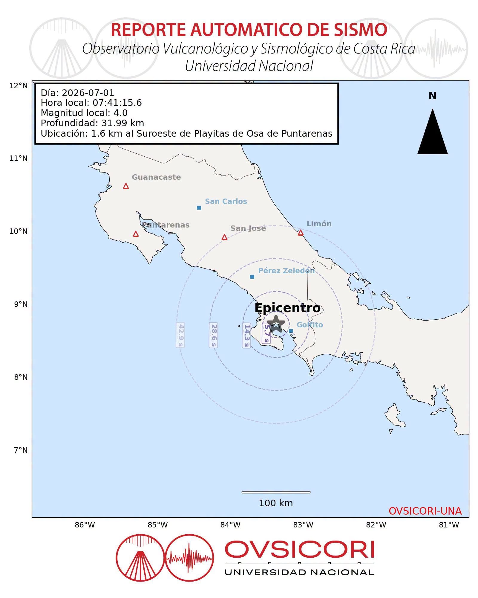 Temblor 1.º de julio en Osa, Puntarenas