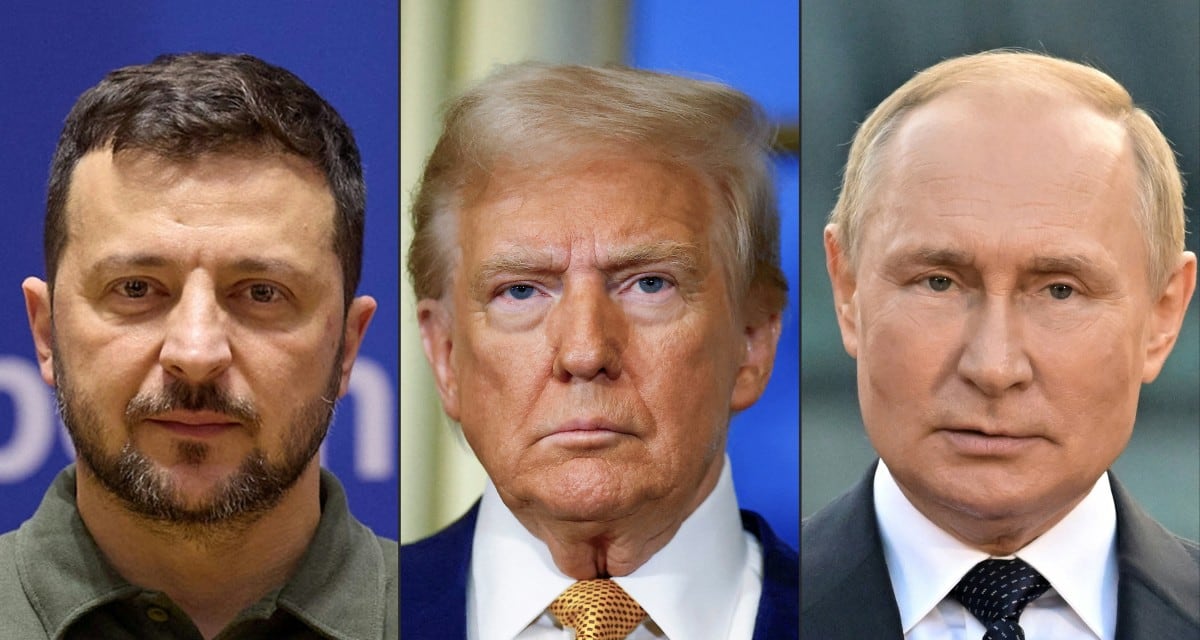 Volodimir Zelenski, Donald Trump y Vladimir Putin. El estadounidense invitó a ambos a su 'consejo de paz'.
