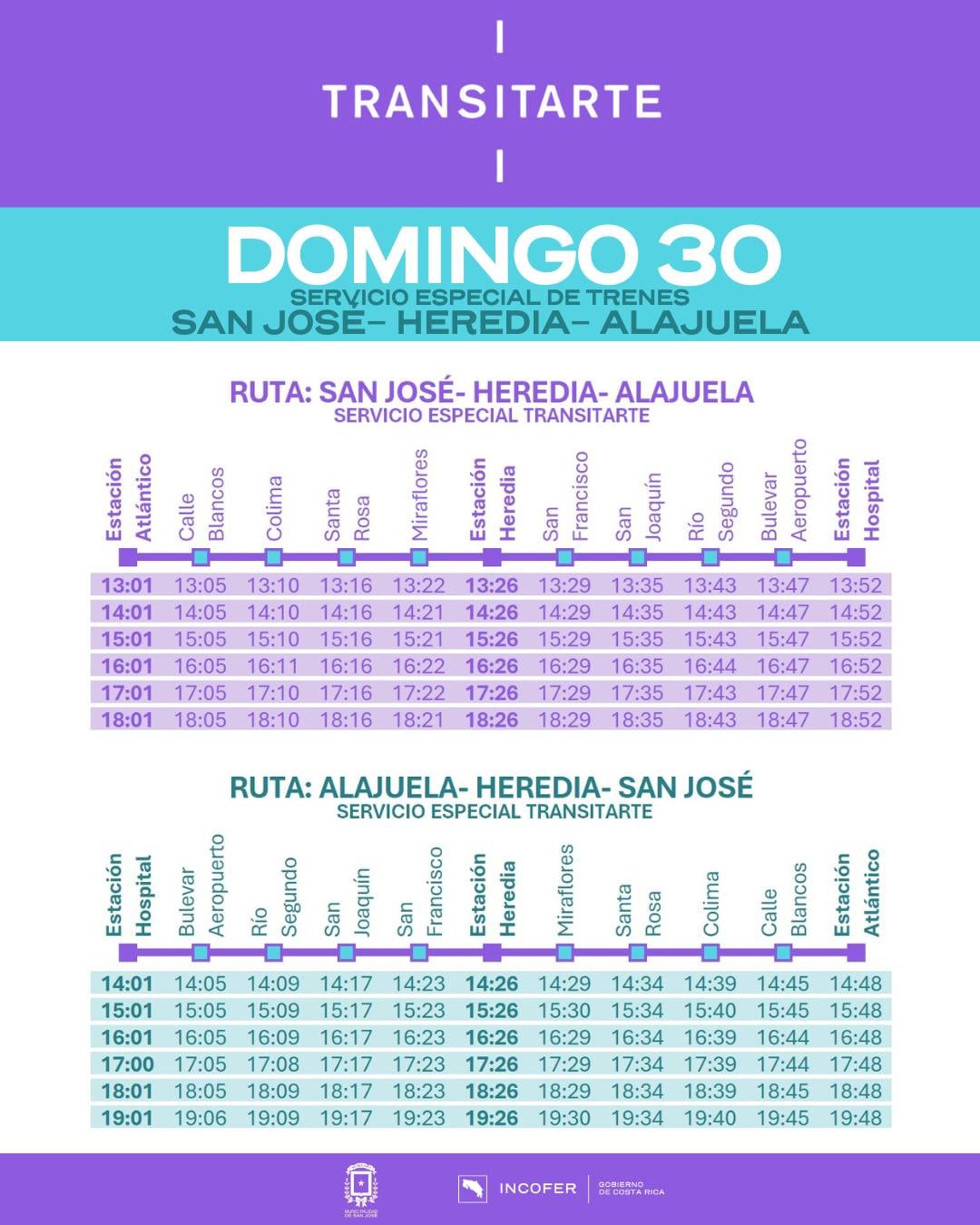 Los trenes de la ruta San José-Heredia-Alajuela harán paradas en varias estaciones hasta llegar a Alajuela.
