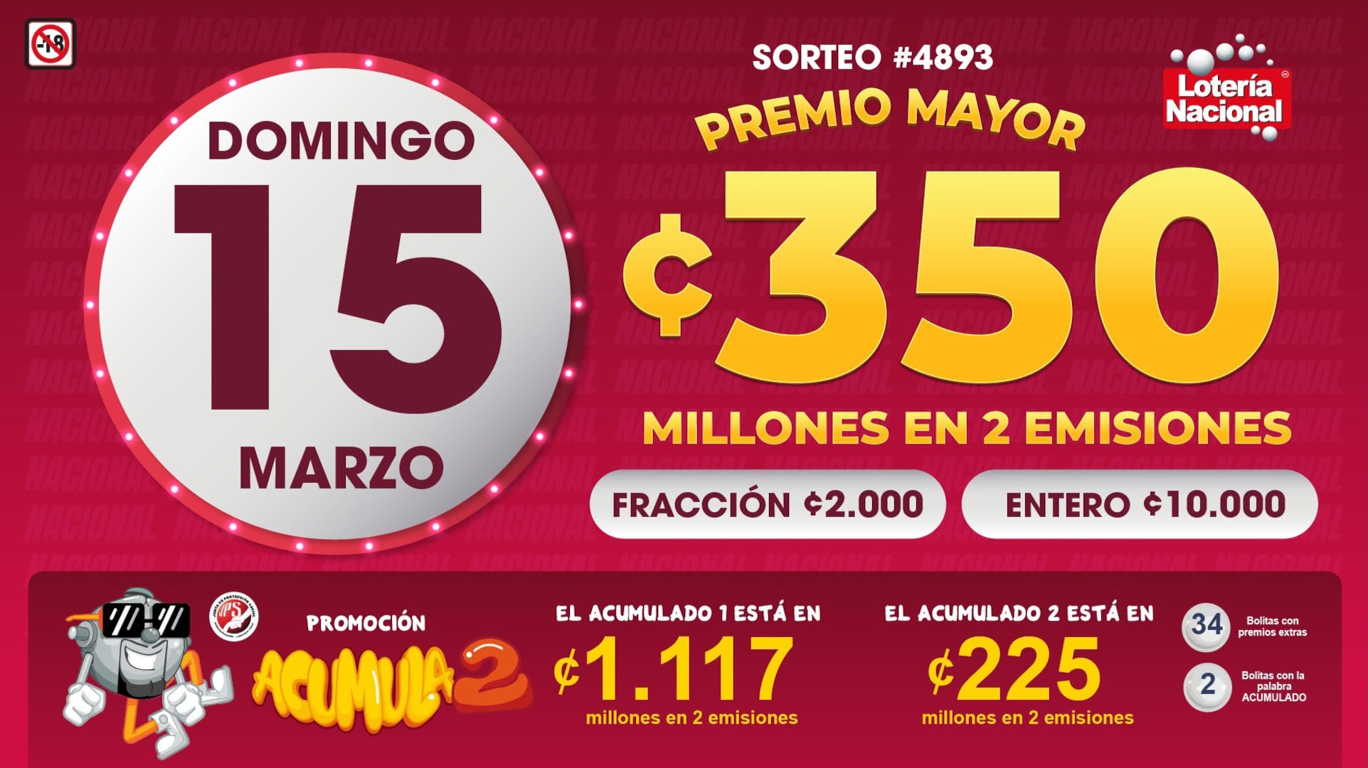 Lotería Nacional: salió el premio MAYOR de ¢350 millones; este es el número ganador