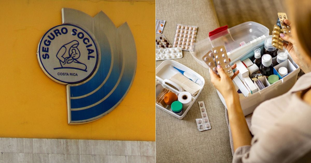 En la imagen, la fachada de la CCSS y una imagen de medicinas