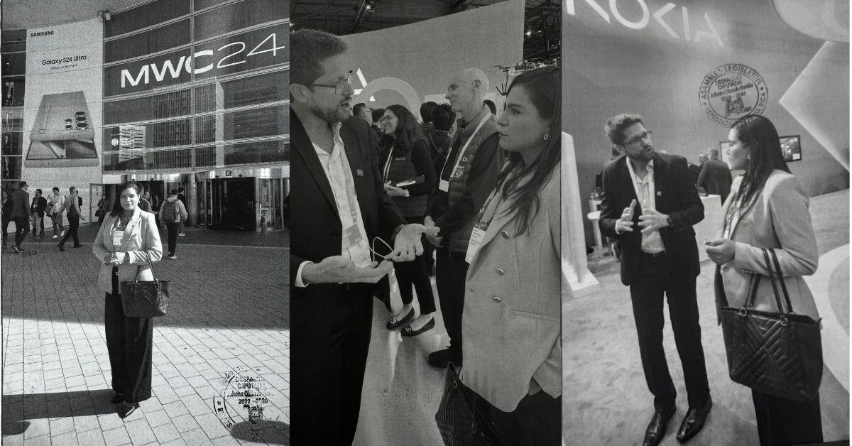 En la imagen, se observa a la diputada Johana Obando participando en el Congreso Mundial de Móviles en Barcelona, España.