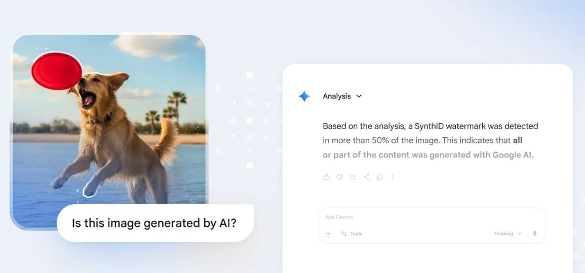 Google integró SynthID en Gemini para verificar si una imagen fue generada por su IA. También planea incluir audio y video.