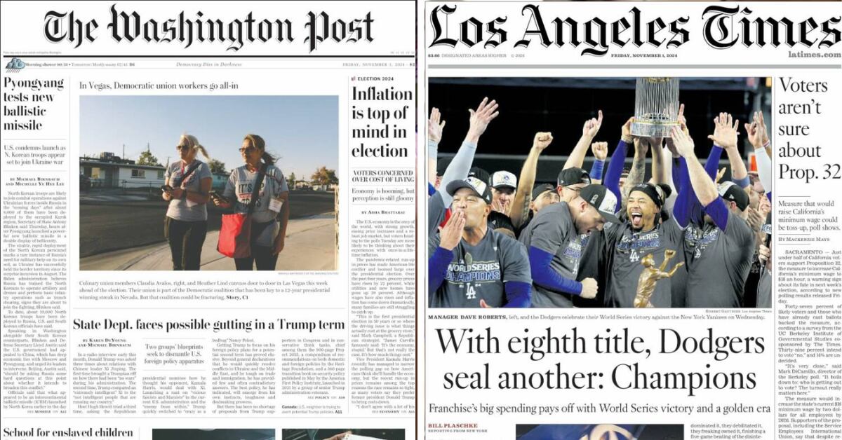 Elecciones en EE. UU. 2024: Portadas de The Washington Post y Los Angeles Times.
