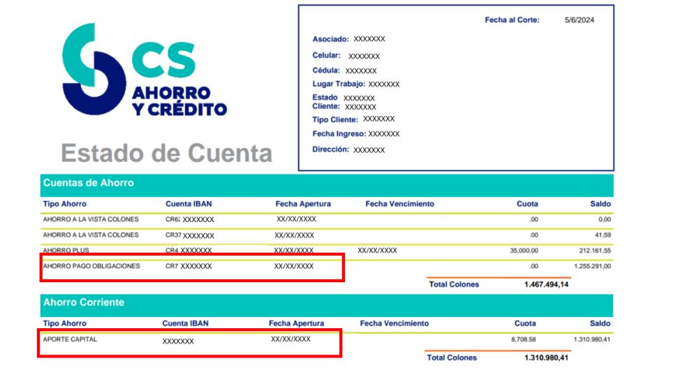 La Administración de la Resolución de Coopeservidores difundió una imagen de un estado de cuenta en la cual se detalla que el "ahorro corriente" eran recursos dirigidos a capital social