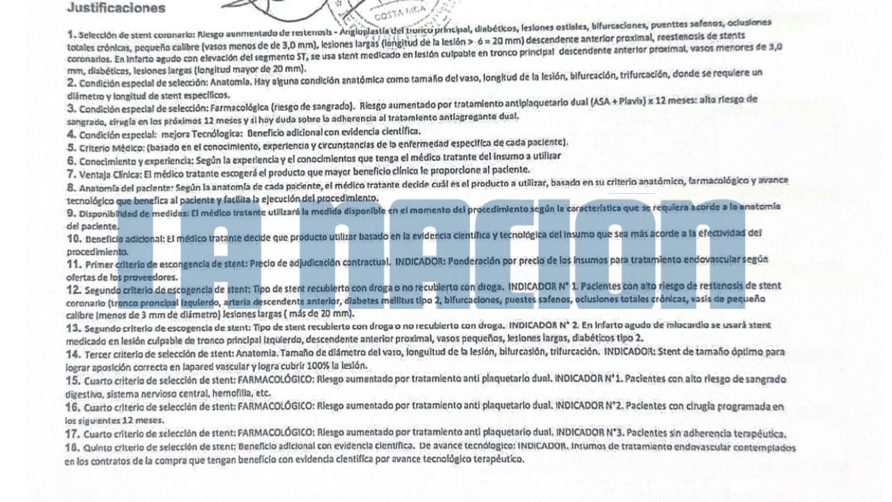 De los 140 stents implantados (puede ser más de uno por paciente) por el doctor Alfaro Obando entre setiembre y diciembre del 2025, solo un 31,7% tienen la descripción de justificación que es idéntica en todas las ocasiones. La mayoría de las veces que incluyó esta justificación también utilizo otros insumos de mayor precio. Solamente en dos ocasiones que utilizó únicamente stents de Medikam aparece una justificación en la boleta.