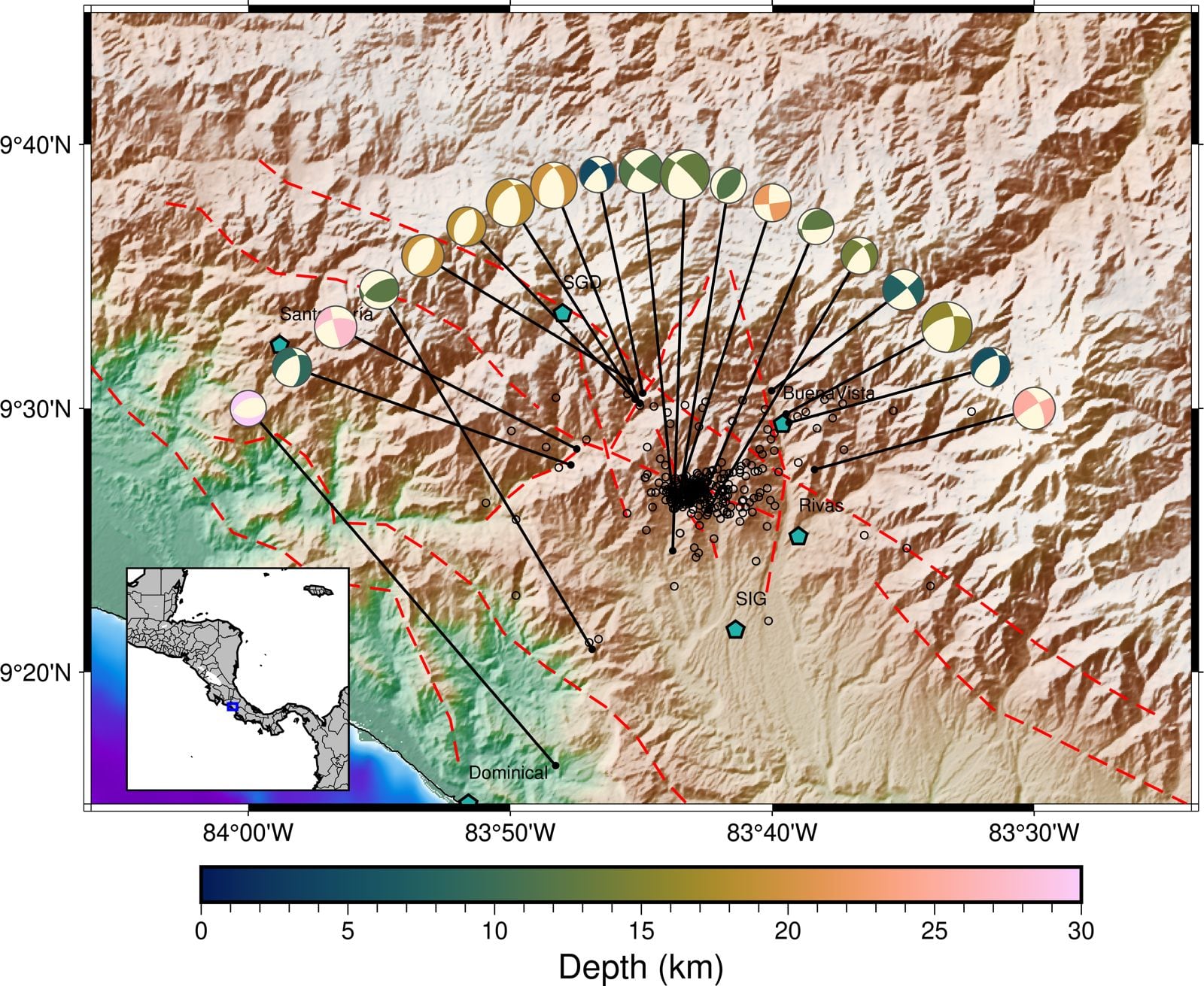 El macizo del cerro de La Muerte está lleno de fallas que tienen potencial para terremotos de hasta 6,5 grados. Imagen: Ovsicori.