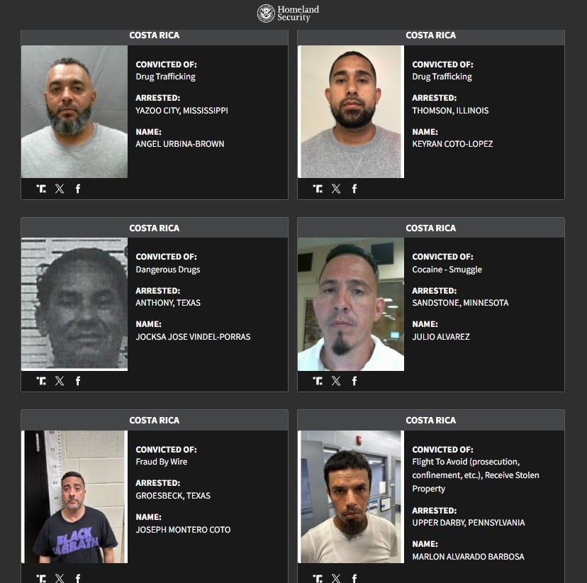 23 costarricenses figuran en la lista de "lo peor de lo peor", publicada por el Departamento de Seguridad Nacional de los Estados Unidos.