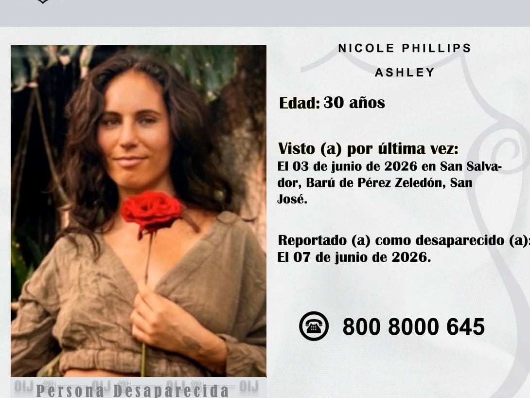 Ashley Nicole Phillips fue vista por última vez en San Salvador de Barú y los rastreos continúan. Foto: OIJ