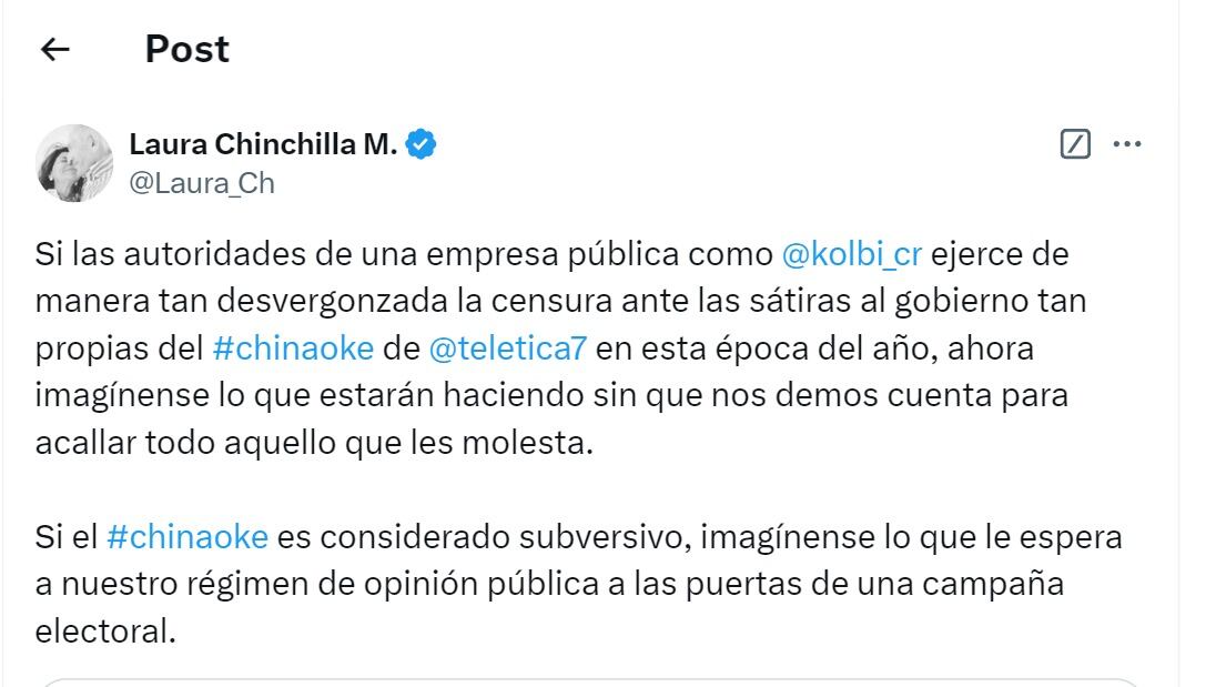 Publicaciones de Laura Chinchilla en la red social X