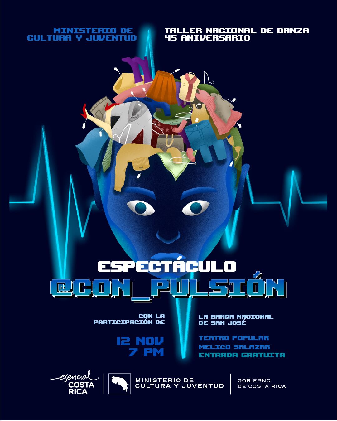 La obra @con_pulsión es una propuesta escénica de creación colectiva entre el equipo de formadores y formadoras artísticas del Taller Nacional de Danza.