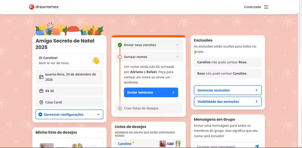 Drawnames le permite configurar las restricciones en el sorteo.