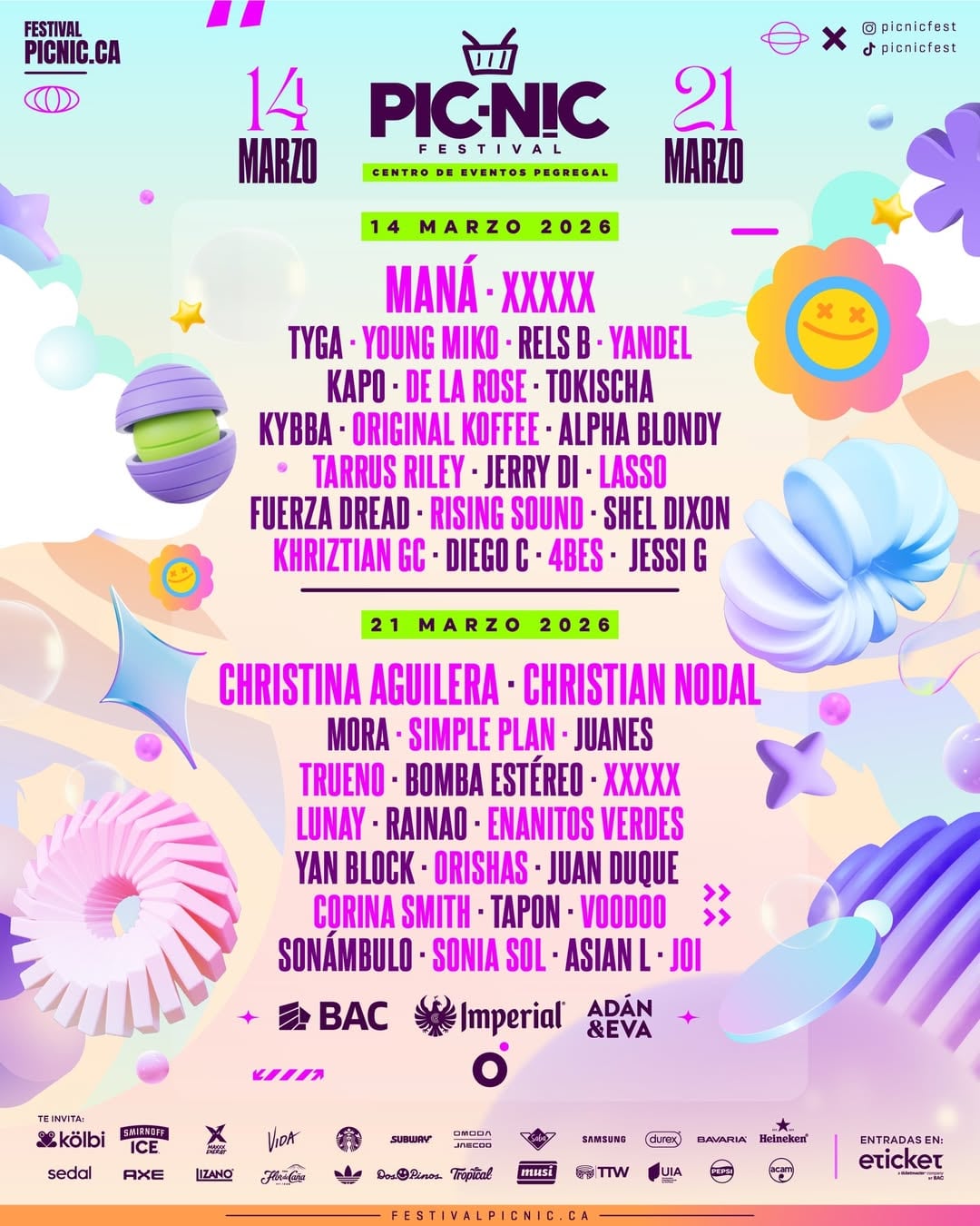 Esta es la distribución oficial de los artistas del Picnic Festival.