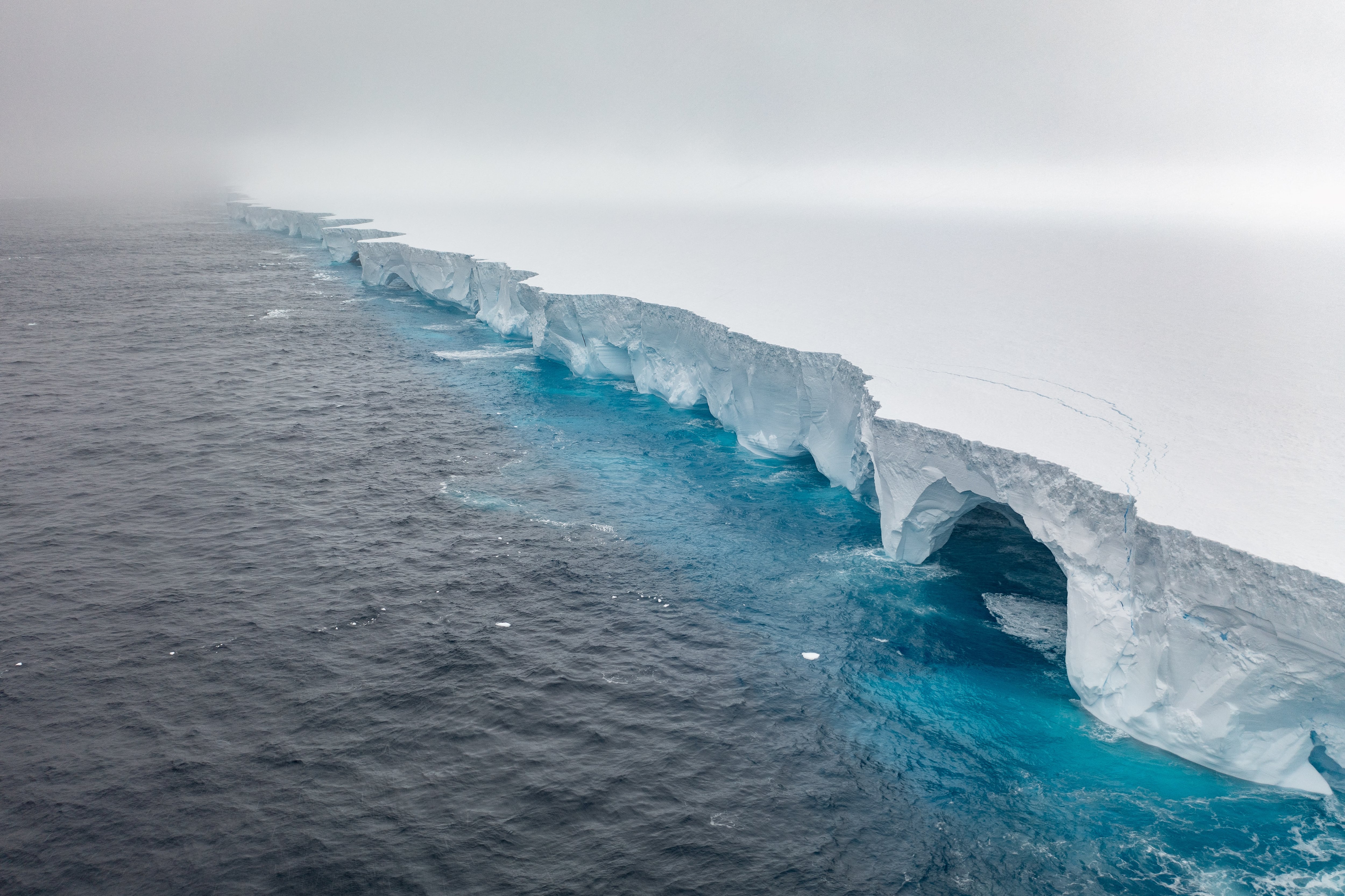 (FILES) This handout image released by EYOS Expeditions on January 19, 2024, shows an aerial view of the A23a iceberg in the waters of The Southern Ocean off An