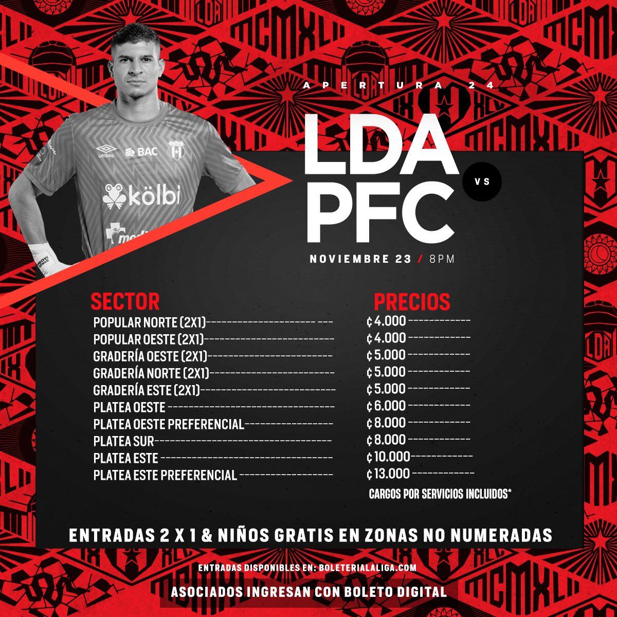 Estos son los precios de las entradas para el partido entre Liga Deportiva Alajuelense y Puntarenas FC.