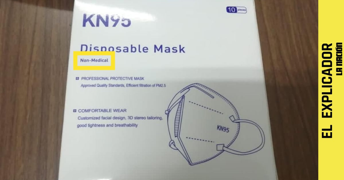 Los respiradores KN-95 suministrados por MR Comunicaciones Políticas tenían la etiqueta de no uso médico en la caja. La CCSS pagó $1,3 millones por 570.000 unidades a ese proveedor a pesar de no cumplir las especificaciones técnicas. Fotografía: suministrada por la CCSS a pedido de La Nación. Explicador
