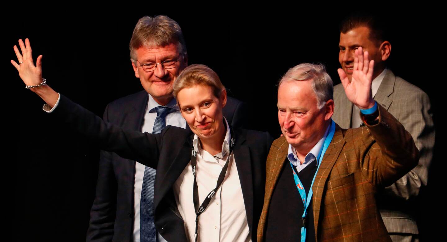Alice Weidel y Alexander Gauland celebran su nominación como líderes de campaña del partido Alternativa para Alemania (AfD).