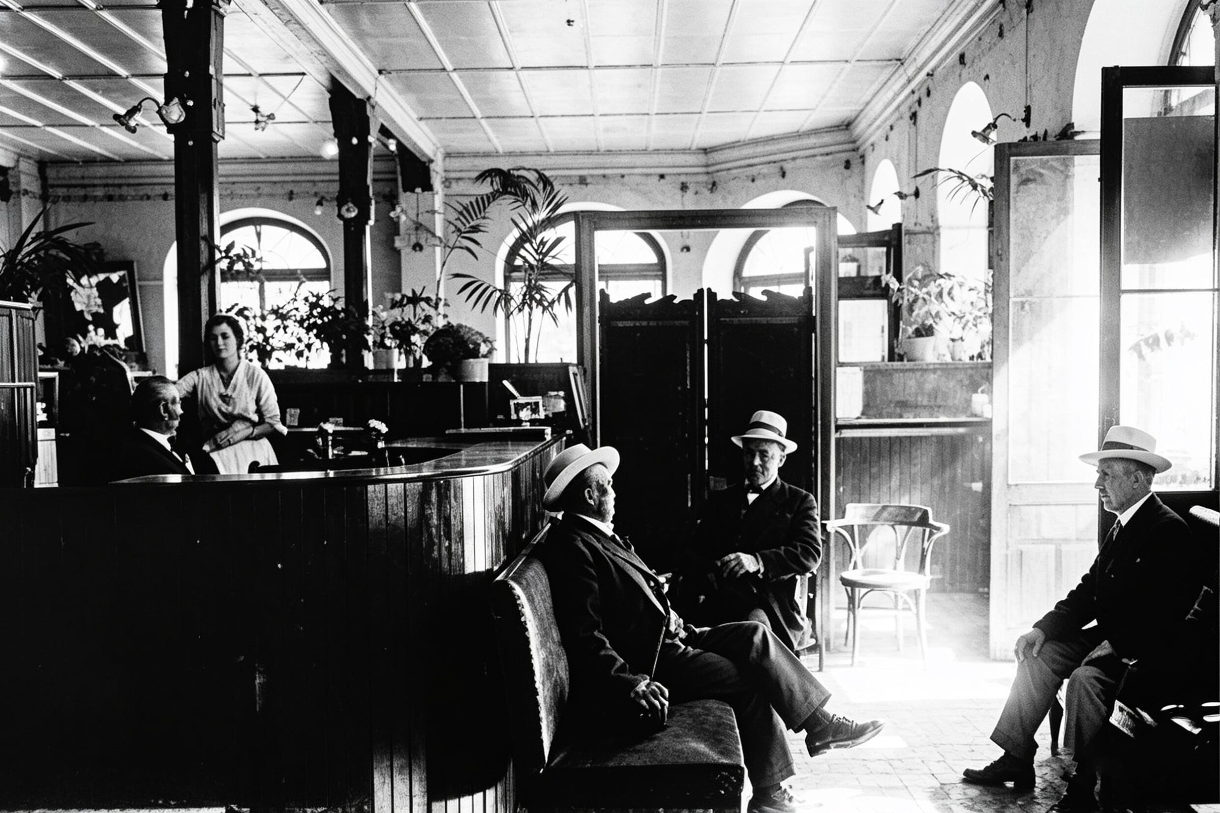 Vestíbulo del Gran Hotel Francés, atendido por su propietario Henry Corcelle, hacia 1915.