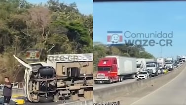 Habilitada vía Liberia-Cañas: camión con cilindros de gas se vuelca en ruta 1