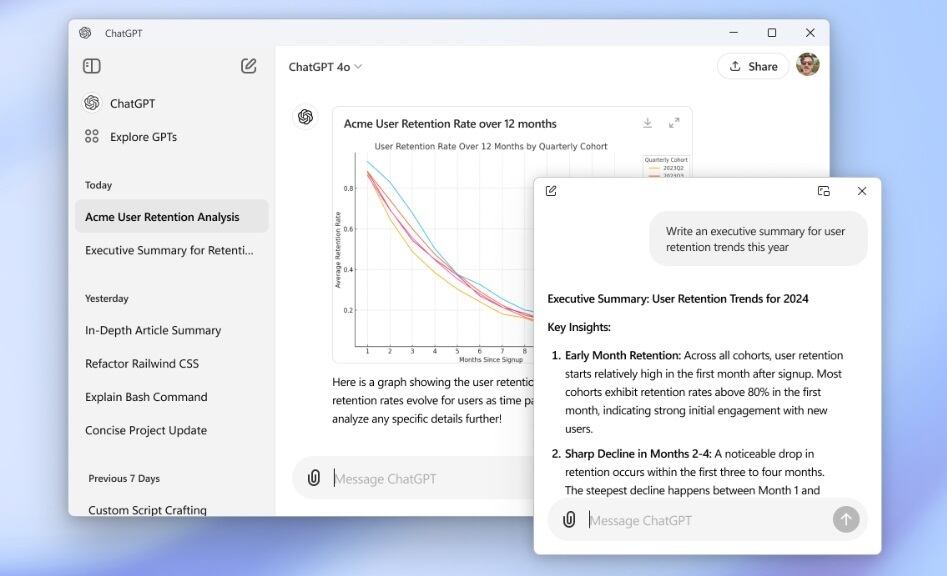 La app de escritorio de ChatGPT para Windows ya está disponible en versión preliminar para usuarios de Plus, Enterprise, Team y Edu.