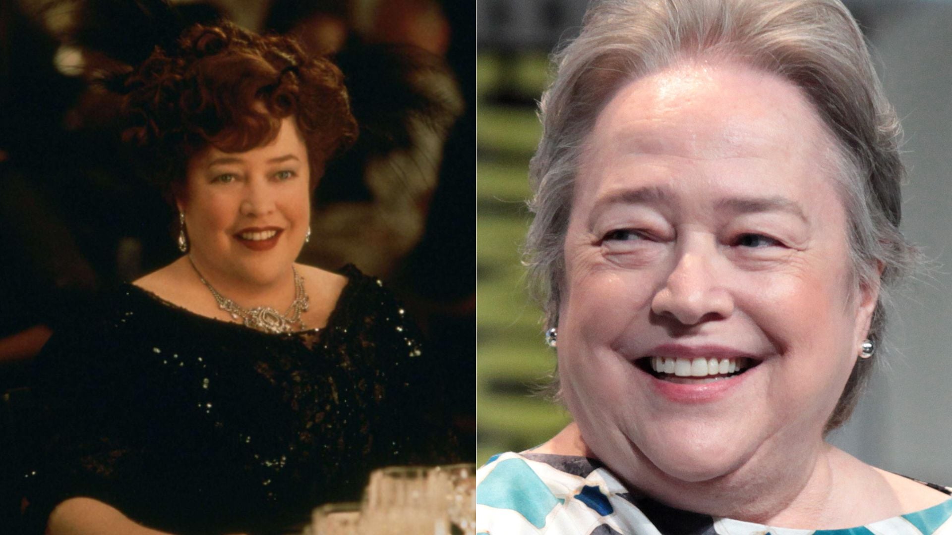 Imagen comparativa de Kathy Bates en 'Titanic' y cómo luce en la actualidad.