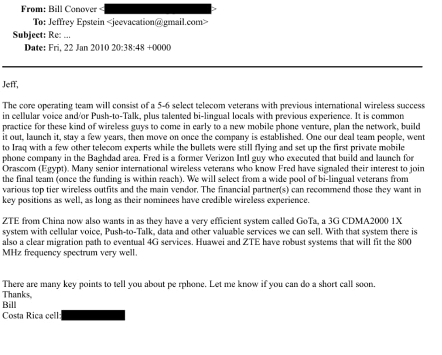 Este es el correo de Bill Conover sobre el potencia del mercado de telecomunicaciones en Costa Rica.