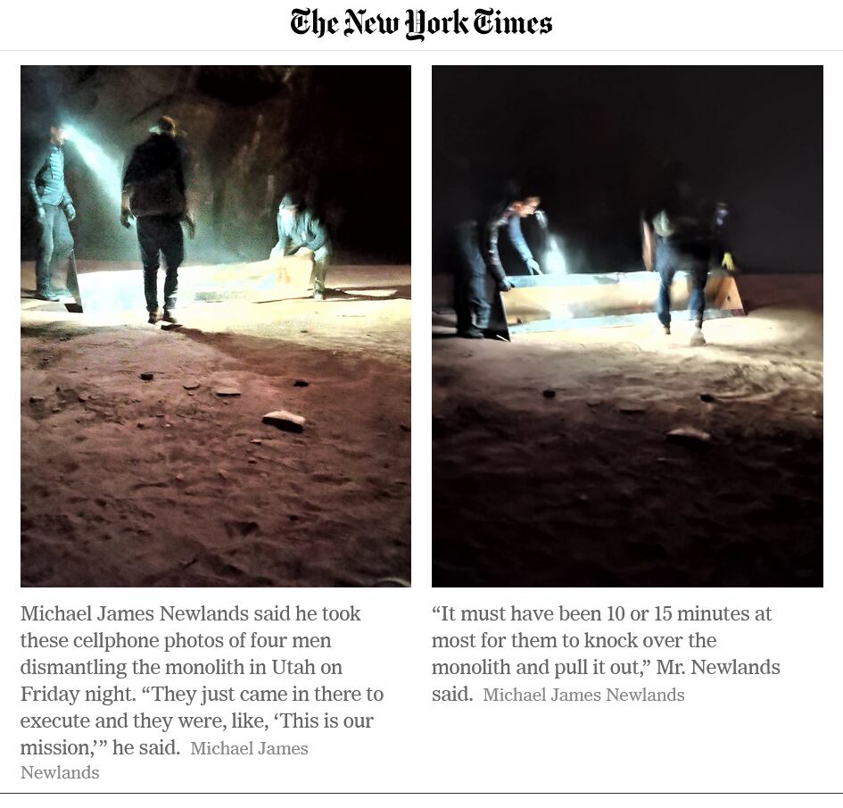 El Explicador | Monolito de Utah y Rumania: esto es todo lo que podemos saber ahora mismo | Fotos con el monolito de Utah de Ross Bernard, tomadas de Instagram
