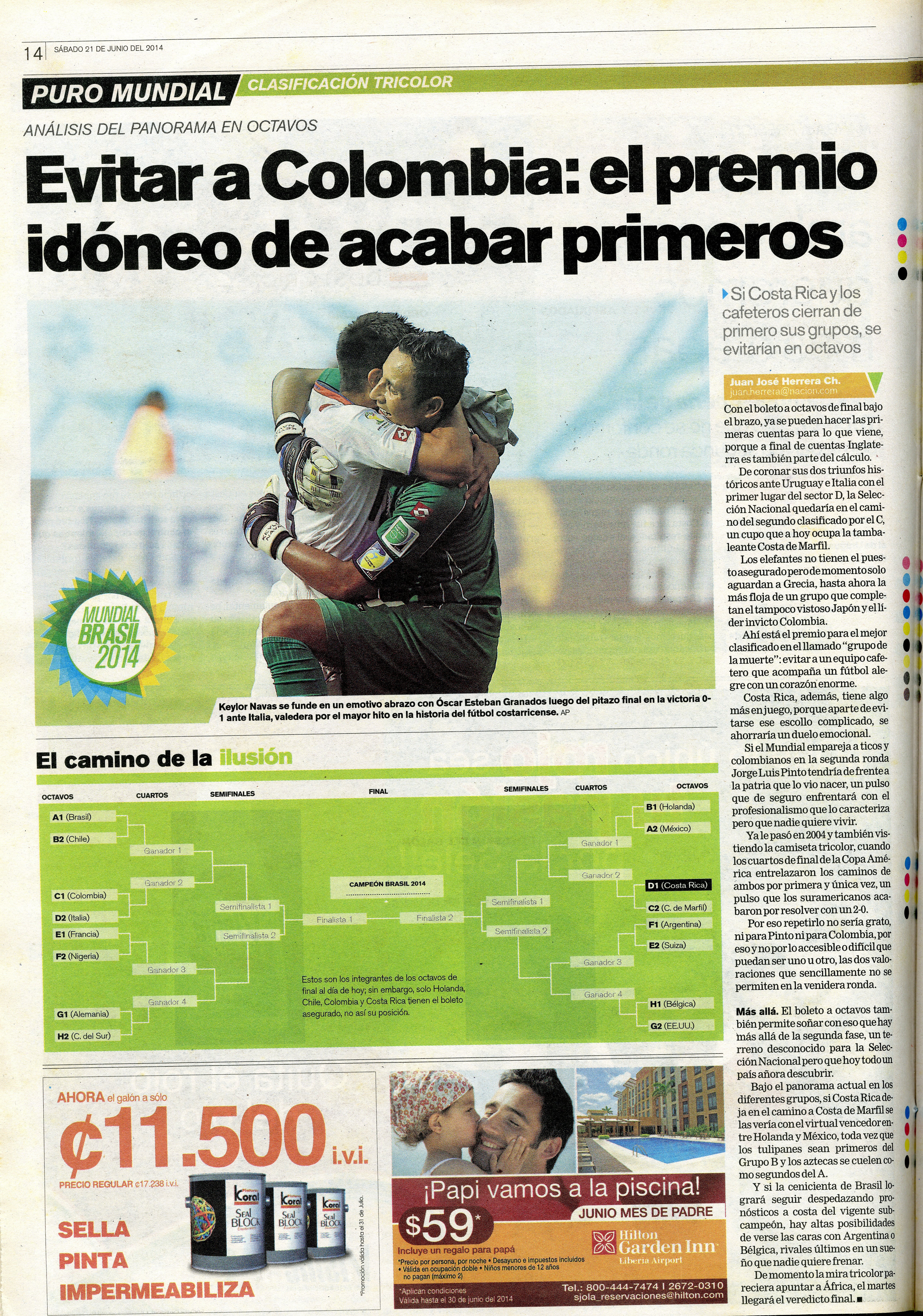 Partido Costa Rica vs. Italia en el Mundial de Brasil 2014. / Archivo LN