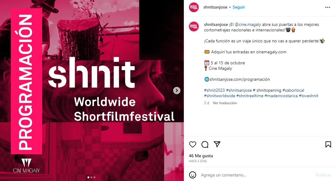 Festival shnit en cine Magaly, San José