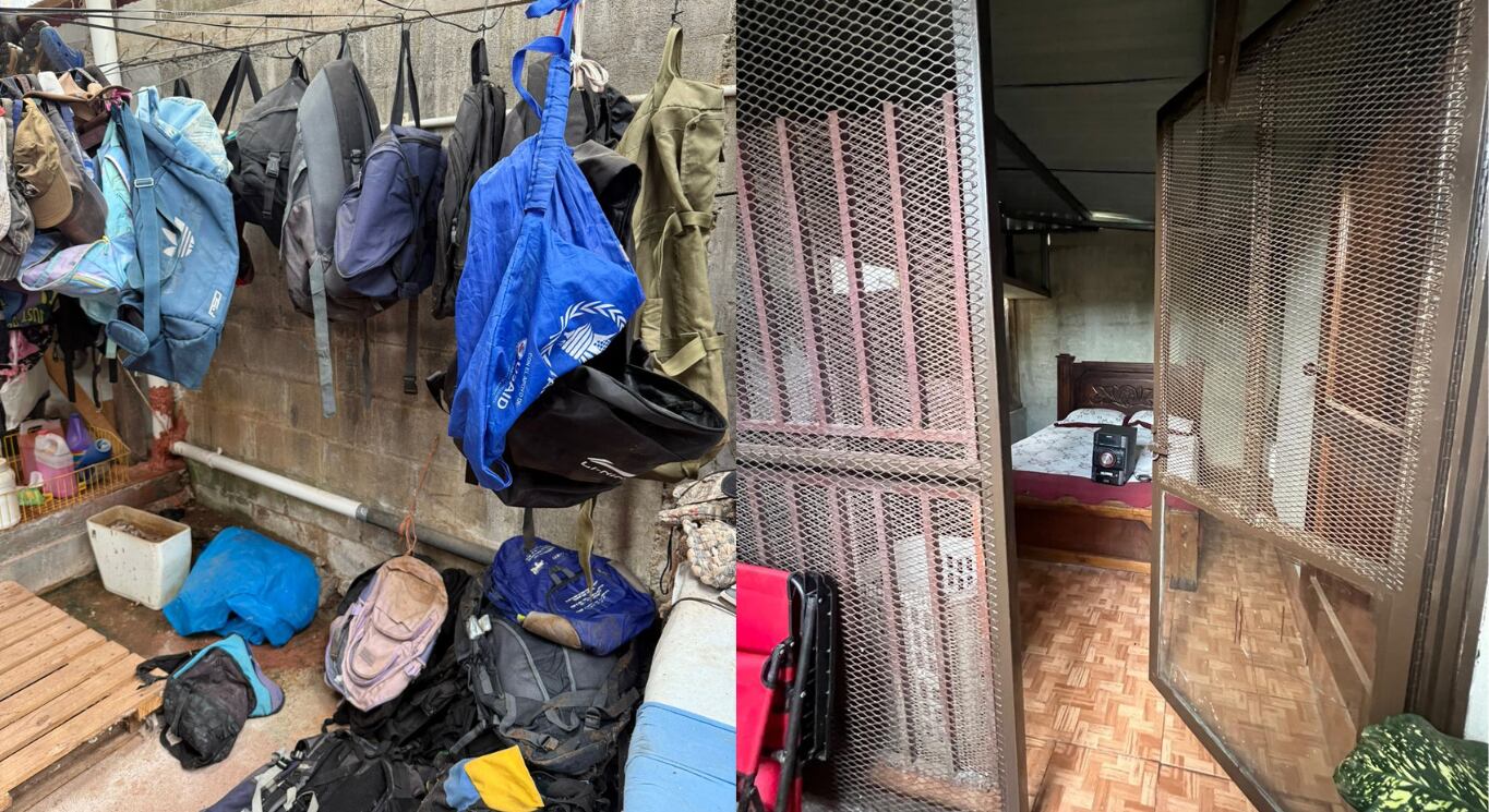 Imágenes distribuidas por el Ministerio Público de los allanamientos. A la izquierda, presuntas pertenencias de los migrantes y, a la derecha, uno de los aposentos donde los recluían mientras pasaban por Costa Rica. Fotografías: