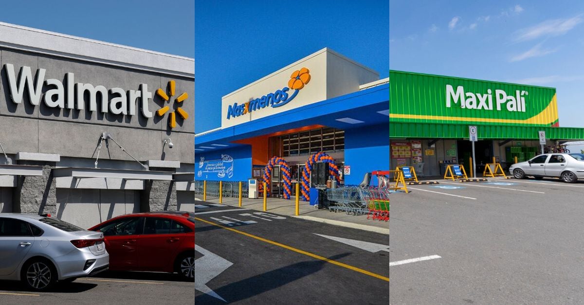 En la imagen las fachadas de walmart, masxmenos y maxi palí