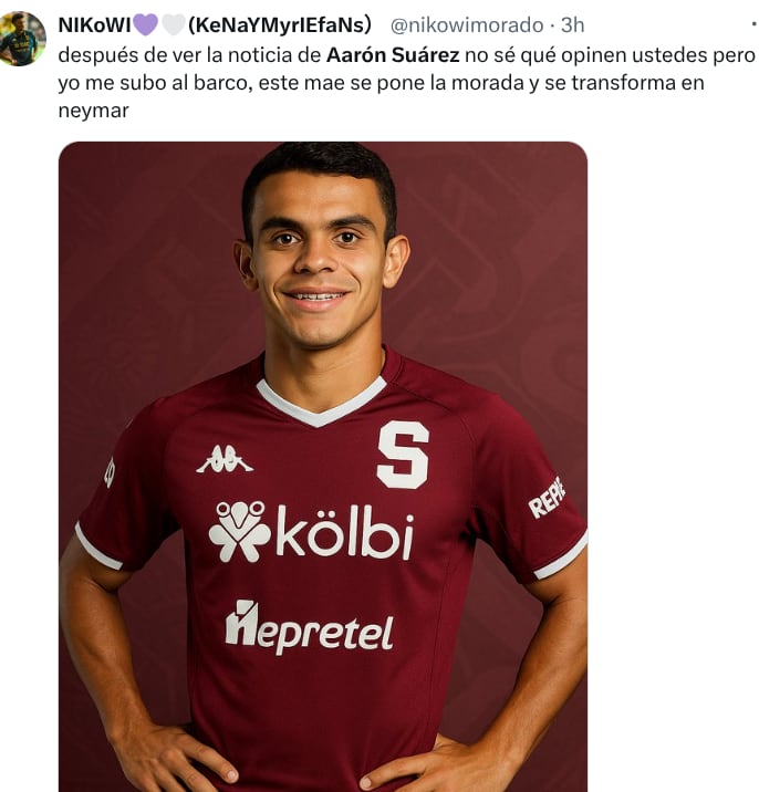 Este es un perfil de X donde se menciona que Aaron Suarez pasara a Saprissa